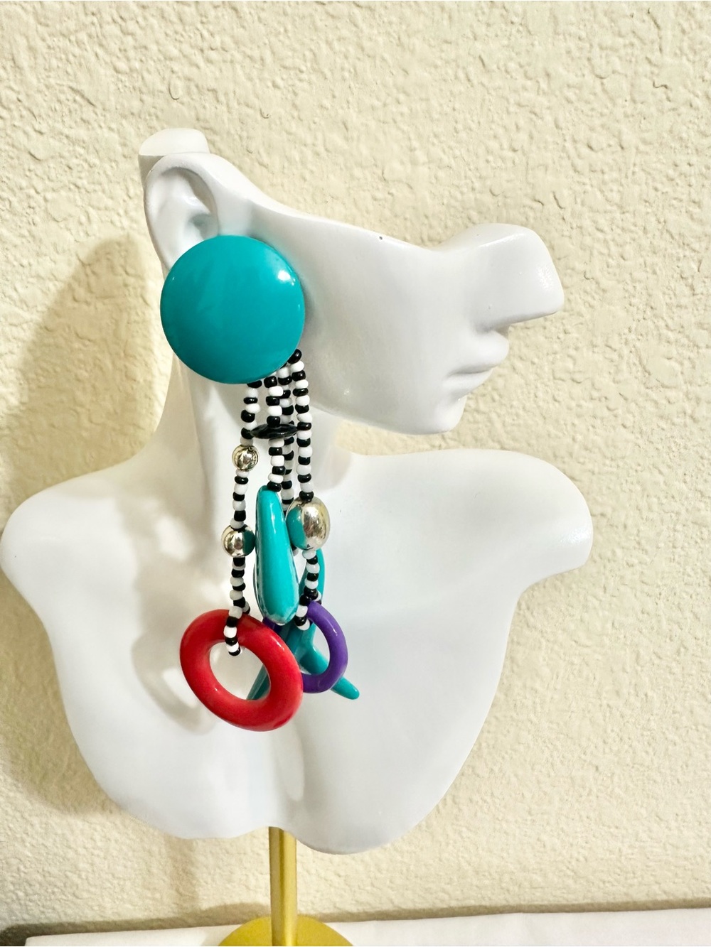 4.5” Vintage Turquoise Multicolor Beaded Statement Drop Earrings